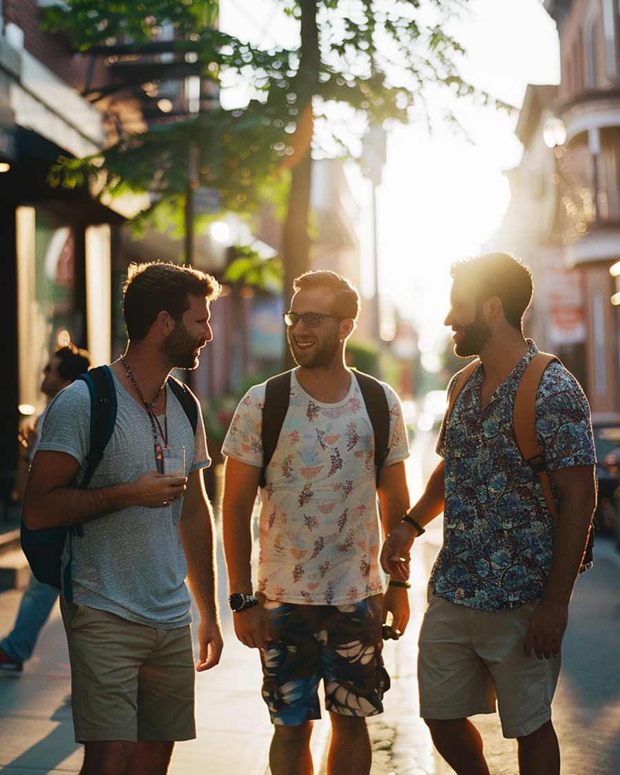 3 hommes en train de discuter dans la rue