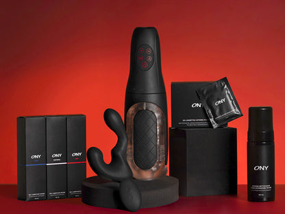 Le coffret duo : les sextoys Explo et Deep, lubrifiants, lingettes, mousse nettoyante